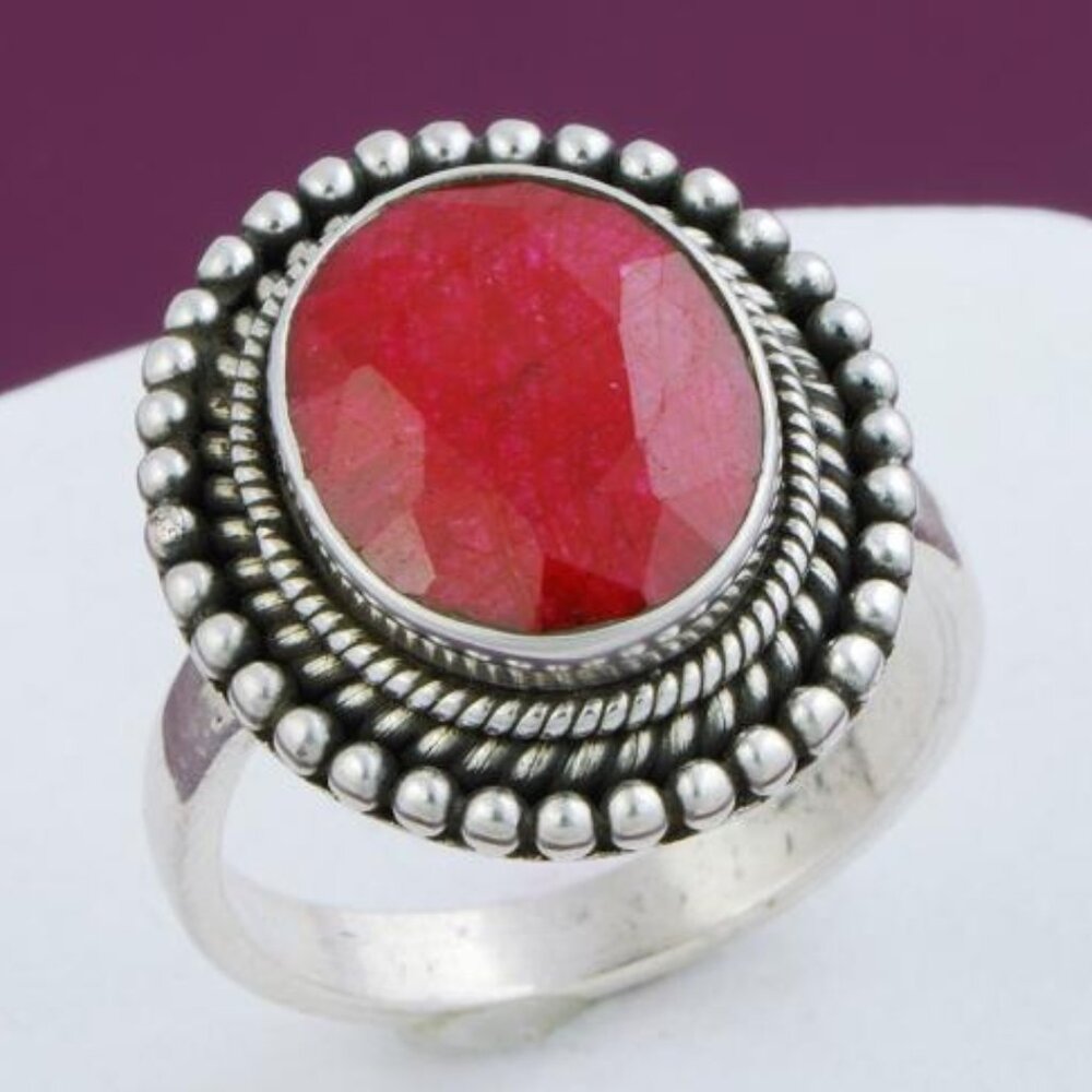 Oxidized 925 Sterling Silver Rough Cut Ruby Ring Size 8